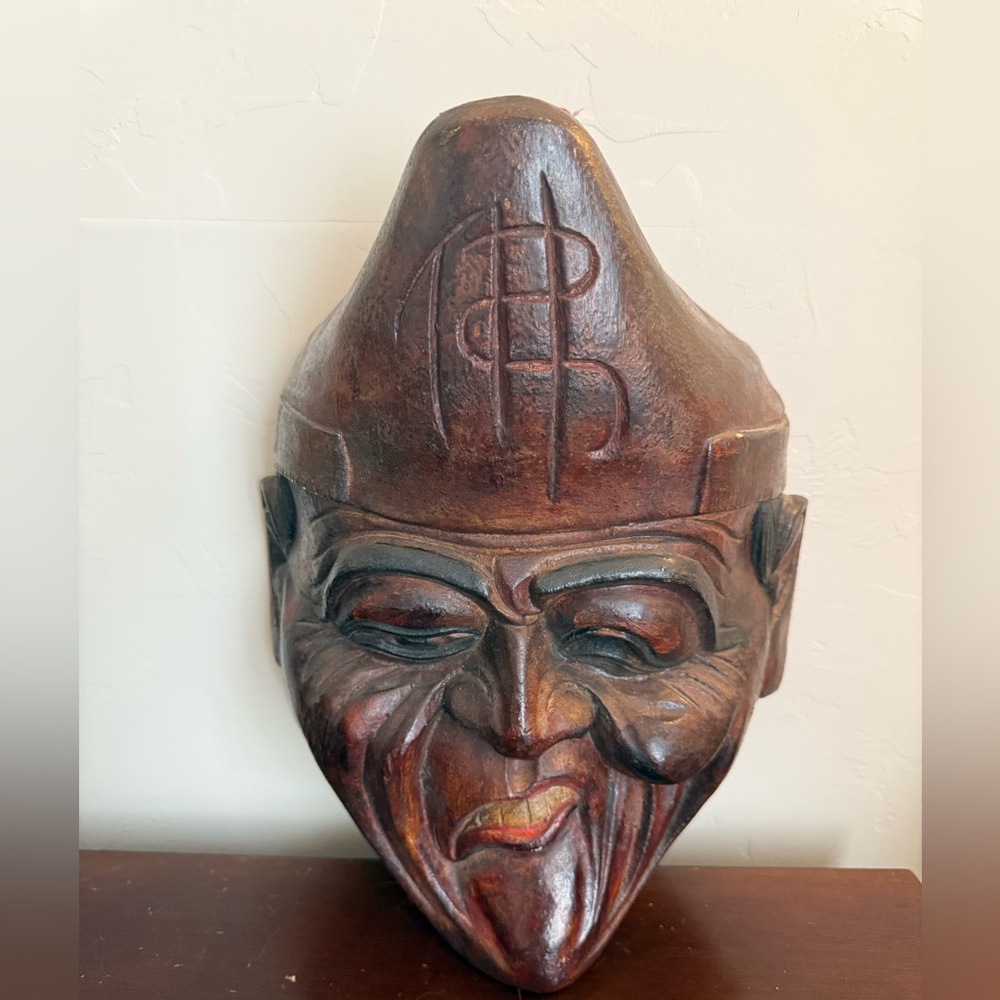 Vintage Large solid wood Handcrafted Mask irony smile comedy